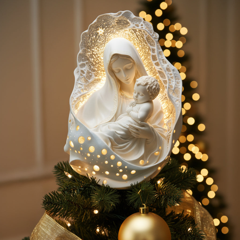 Mutter Gottes – Personalisierte christliche LED-Lichterbaumspitze
