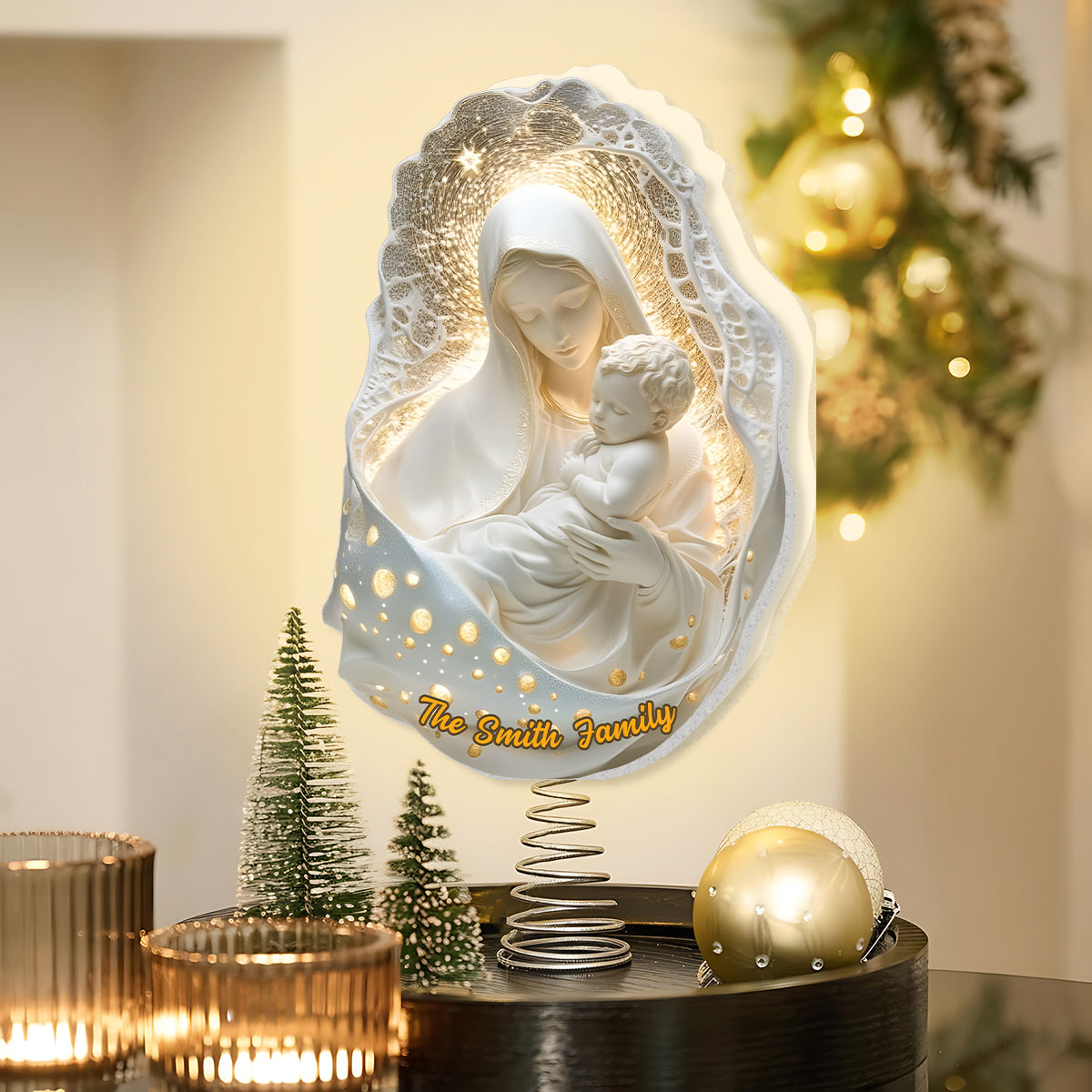 Mutter Gottes – Personalisierte christliche LED-Lichterbaumspitze