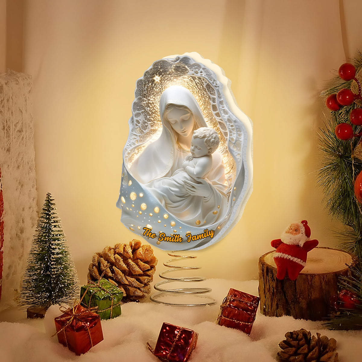 Mutter Gottes – Personalisierte christliche LED-Lichterbaumspitze