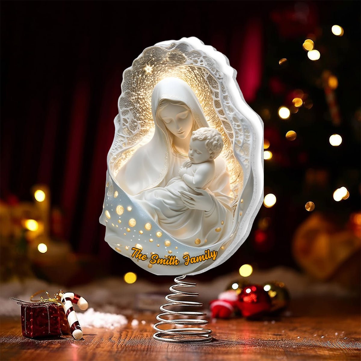 Mutter Gottes – Personalisierte christliche LED-Lichterbaumspitze