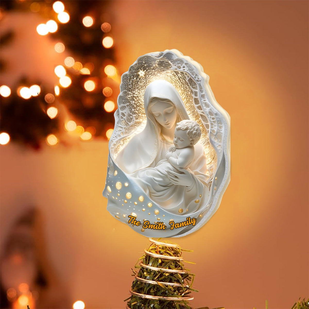 Mutter Gottes – Personalisierte christliche LED-Lichterbaumspitze