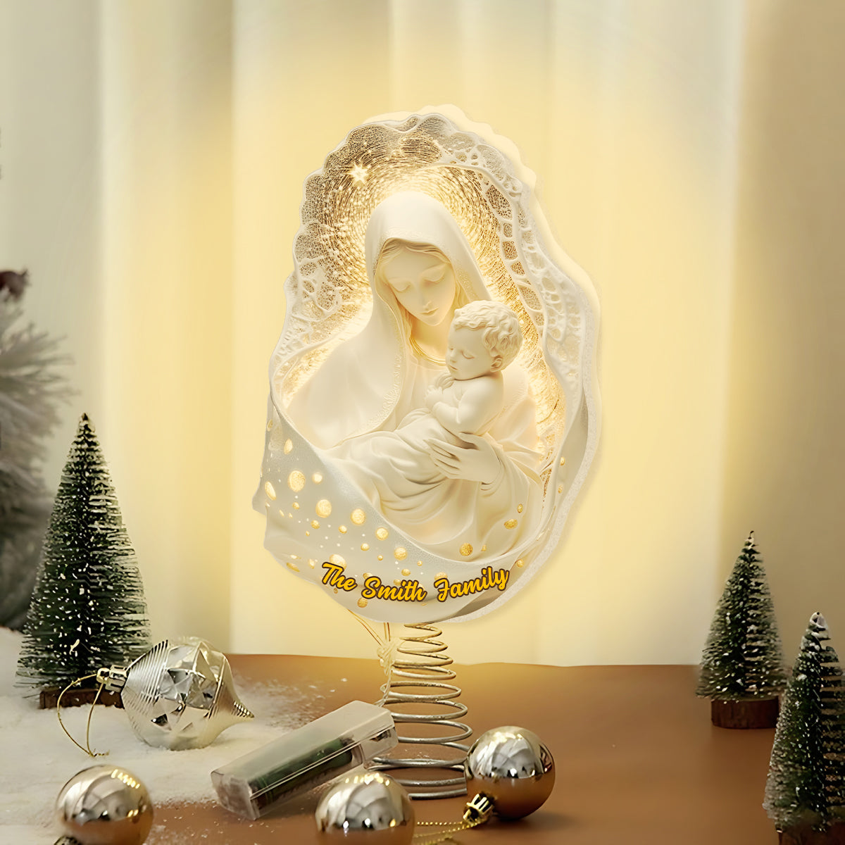 Mutter Gottes – Personalisierte christliche LED-Lichterbaumspitze