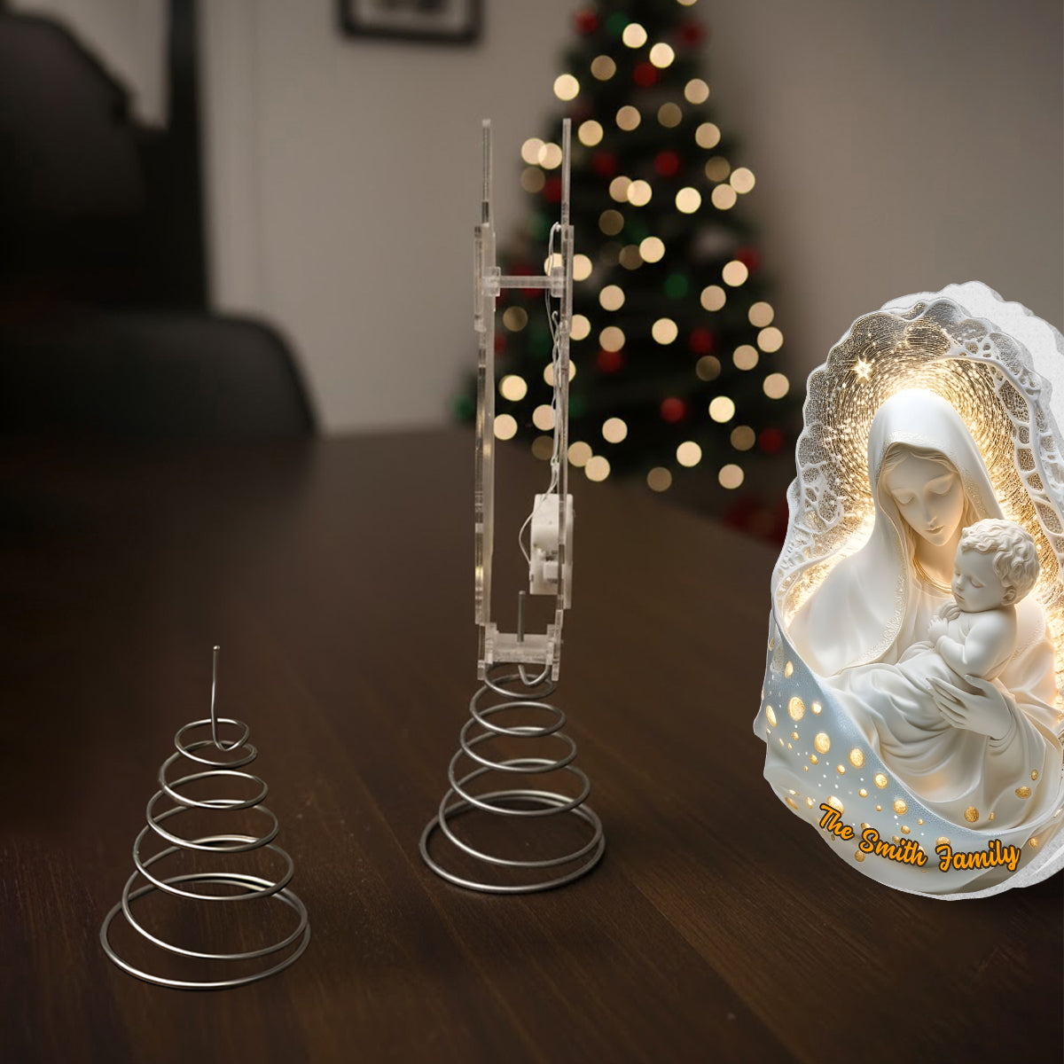 Mutter Gottes – Personalisierte christliche LED-Lichterbaumspitze