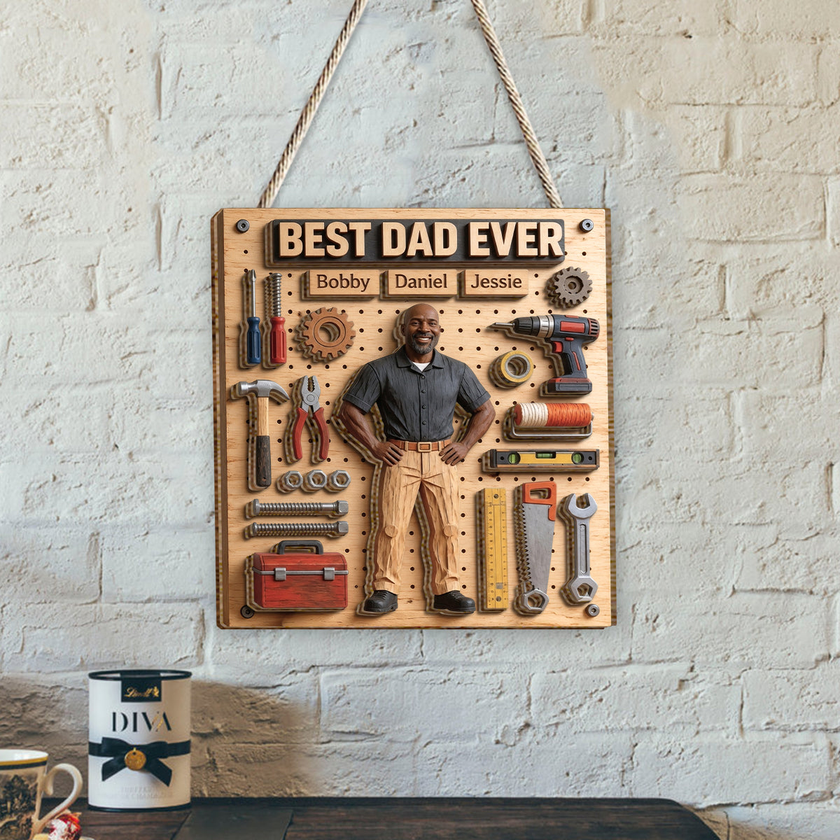 Vater Reparateur Aller Dinge - Personalisierte 2-lagige Holztafel / Holzplakette