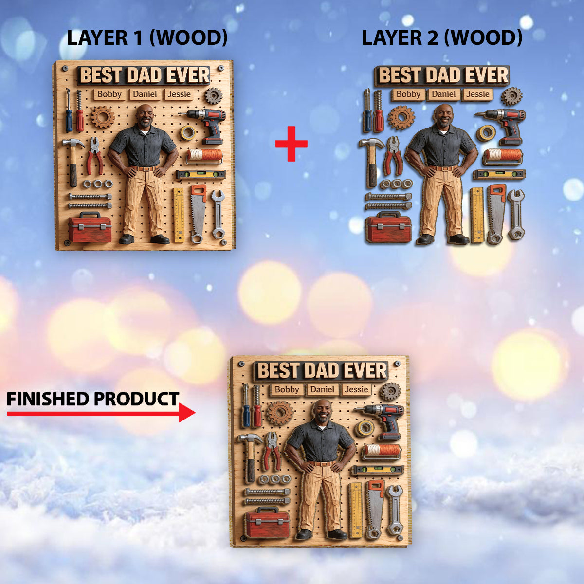 Vater Reparateur Aller Dinge - Personalisierte 2-lagige Holztafel / Holzplakette