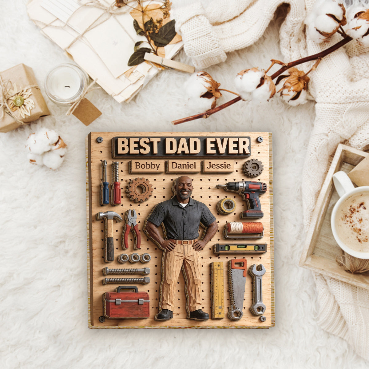 Vater Reparateur Aller Dinge - Personalisierte 2-lagige Holztafel / Holzplakette