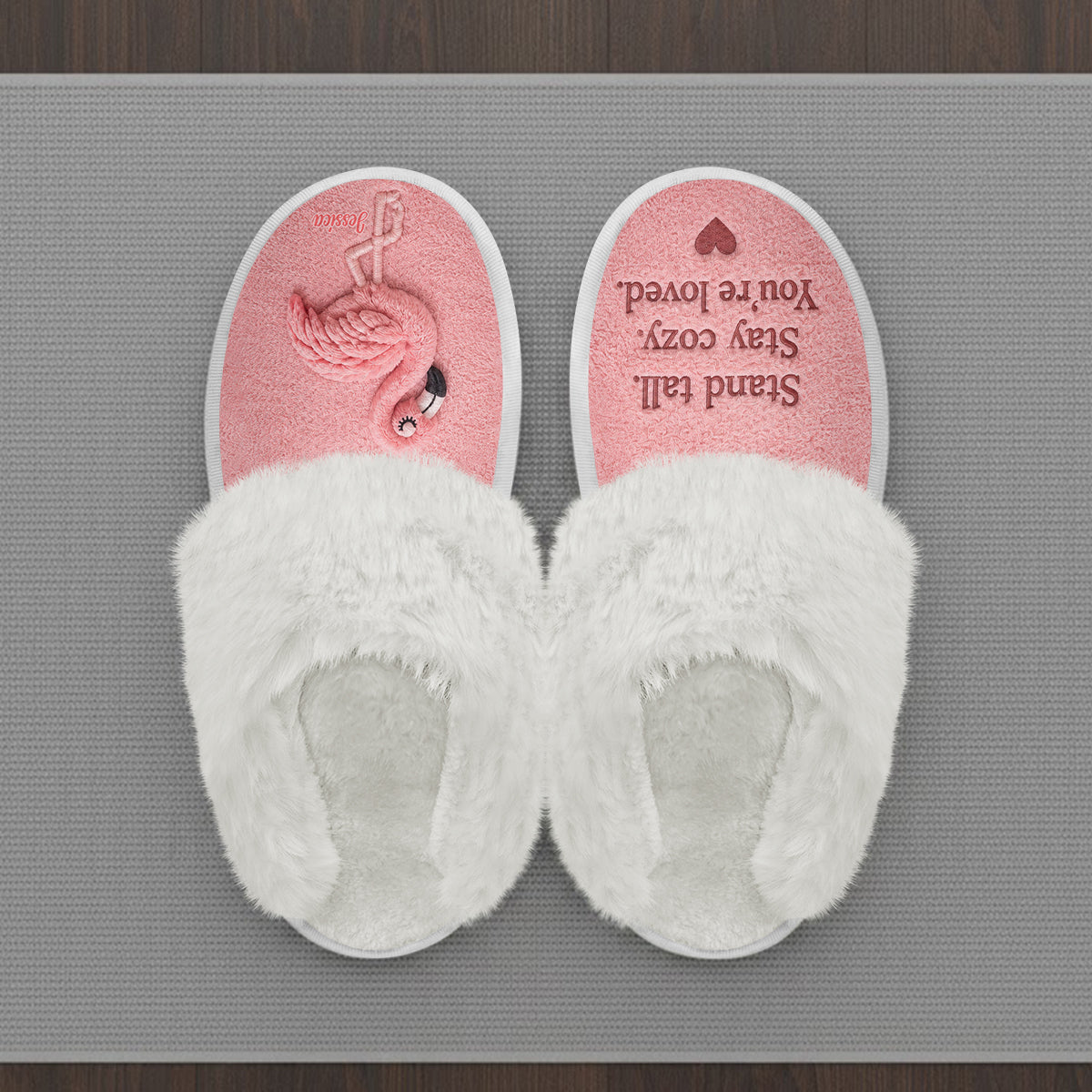 Emotional Support Flamingo - Personalisierte Flamingo Hausschuhe mit Futter
