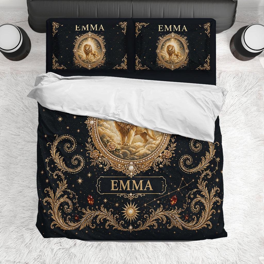 The Cozy Queen Gift Set - Personalized Horoscope Satin Robe & Bedding Set & Wine Glass