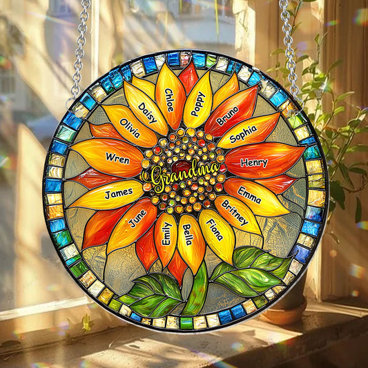 Oma-/Mama-Sonnenblume – Personalisierter Oma-Fensterhänger-Sonnenfänger
