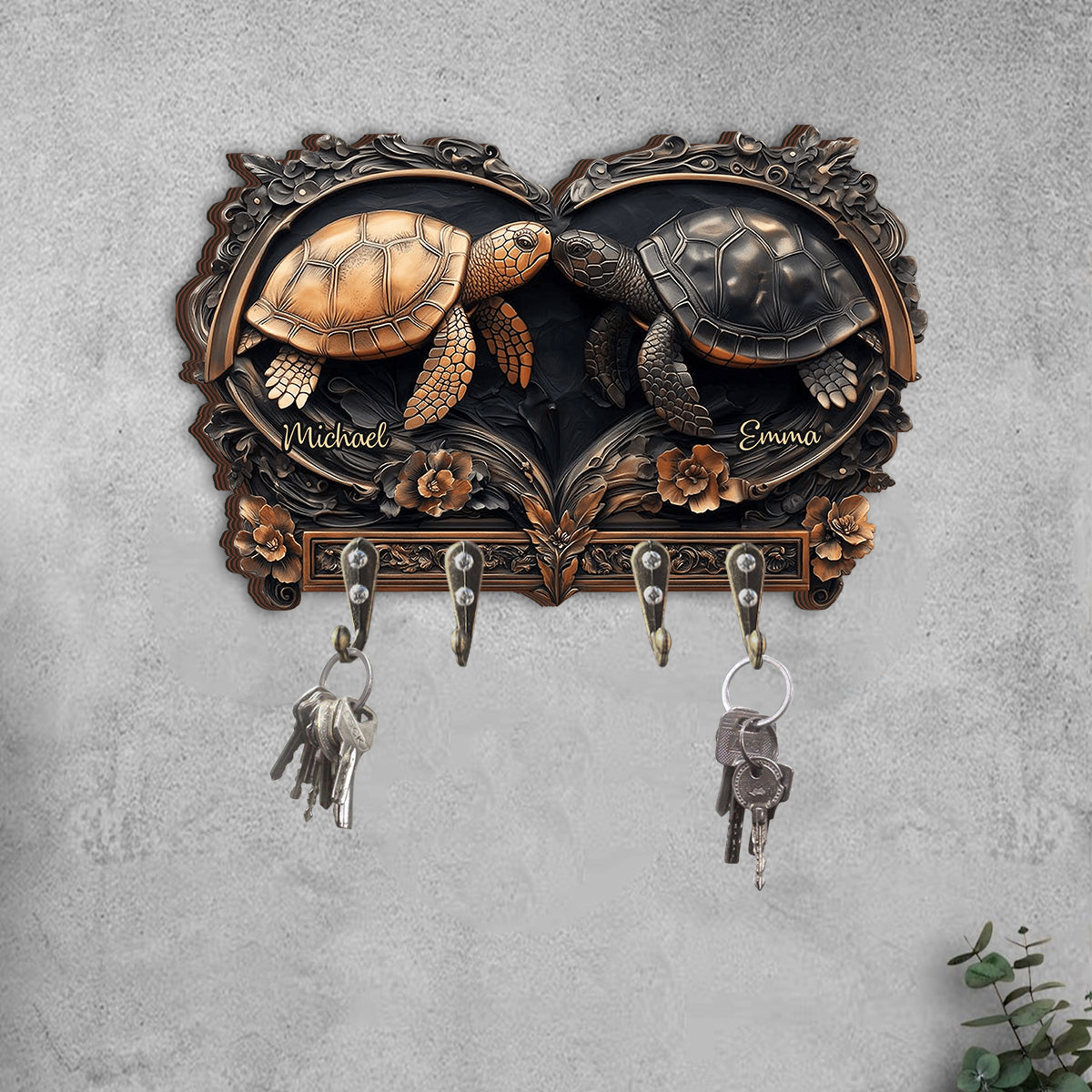 You & Me - Personalized Turtle Custom Shaped Key Rack