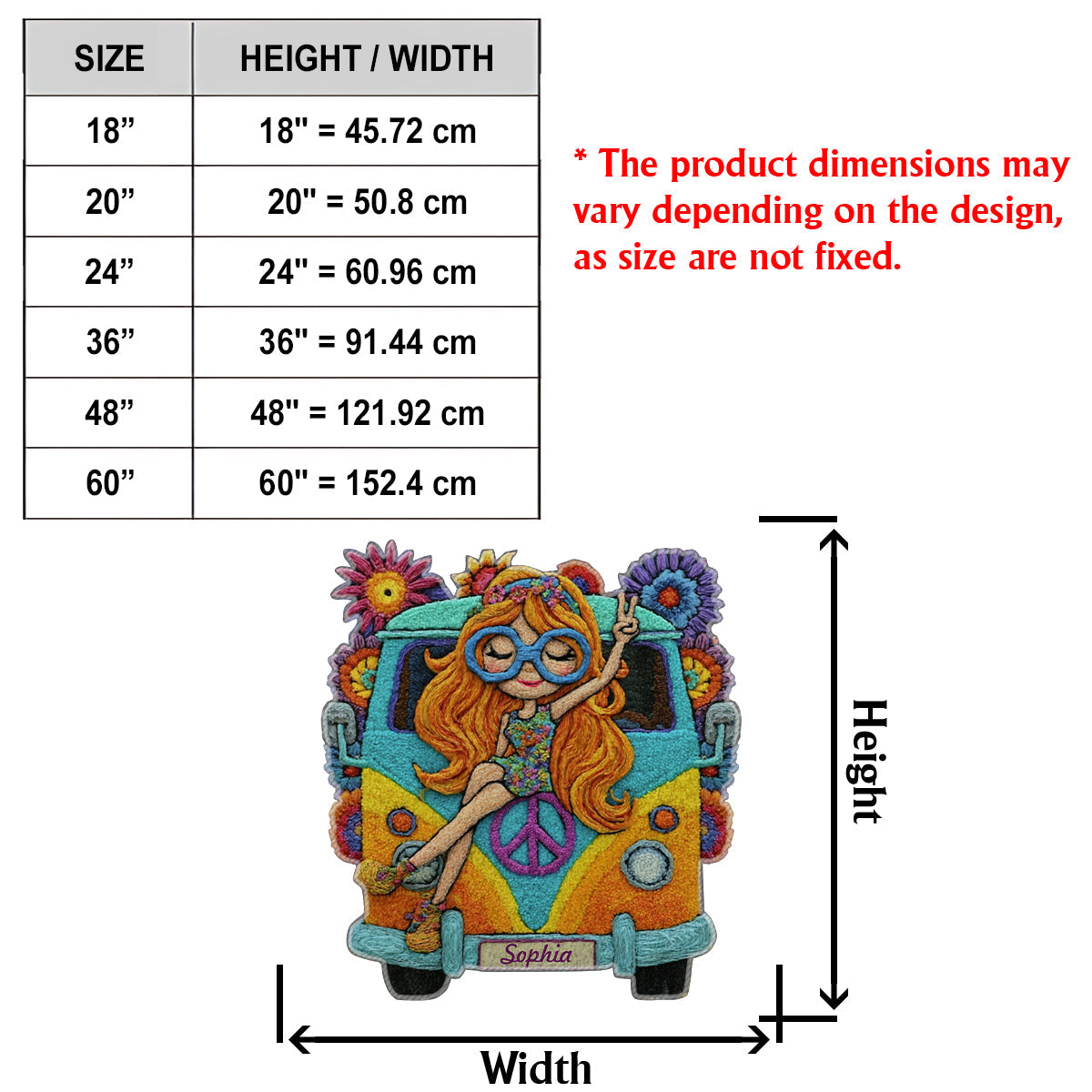 Hippie-Mädchen – Personalisierter, rutschfester Hippie-Teppich
