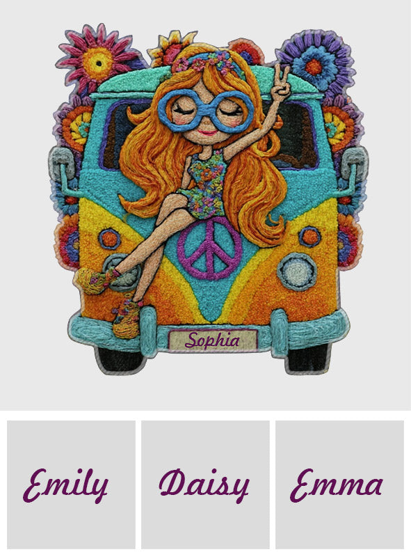 Hippie-Mädchen – Personalisierter, rutschfester Hippie-Teppich