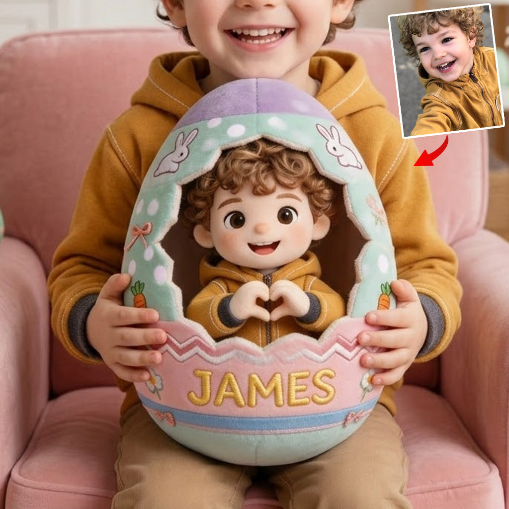 Custom Any Photo Peeking Kid Easter's Egg - Personalized Kid Premium Faux Fur Pillow