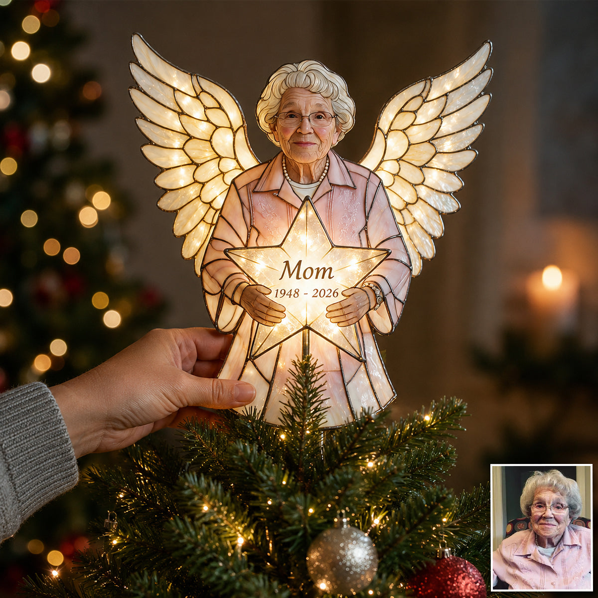 Our Christmas Angel - Personalized Memorial LED Light Tree Topper