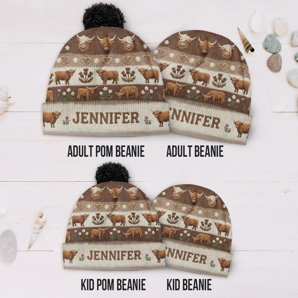 Bauernhofleben – Personalisierte Highland Cow Beanie-Mütze