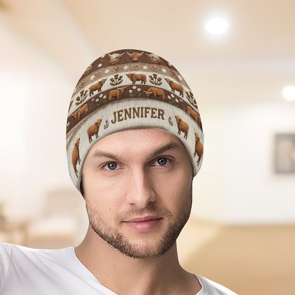 Bauernhofleben – Personalisierte Highland Cow Beanie-Mütze