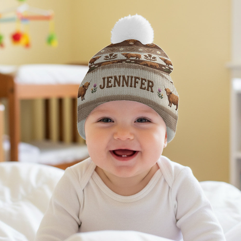 Bauernhofleben – Personalisierte Highland Cow Beanie-Mütze