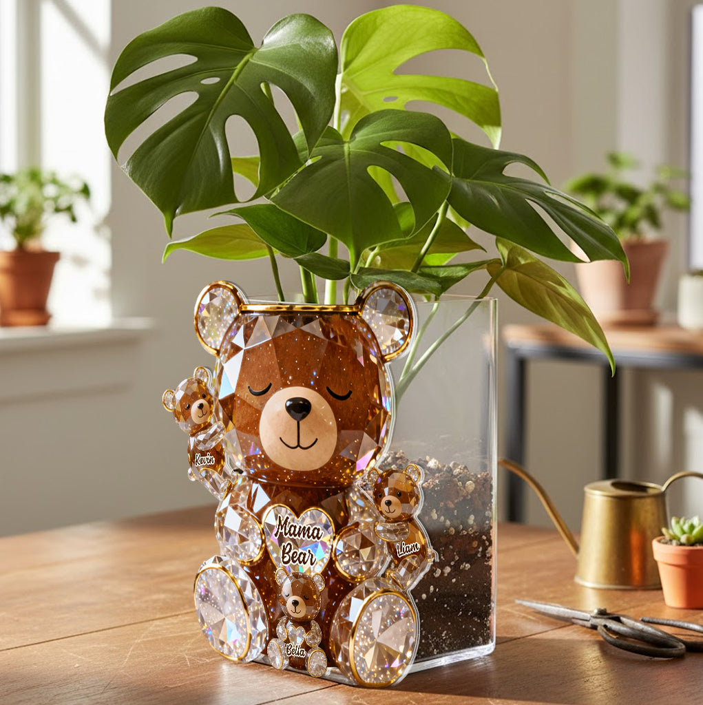 Sparkling Mama Bear - Personalized Bear Acrylic Pot