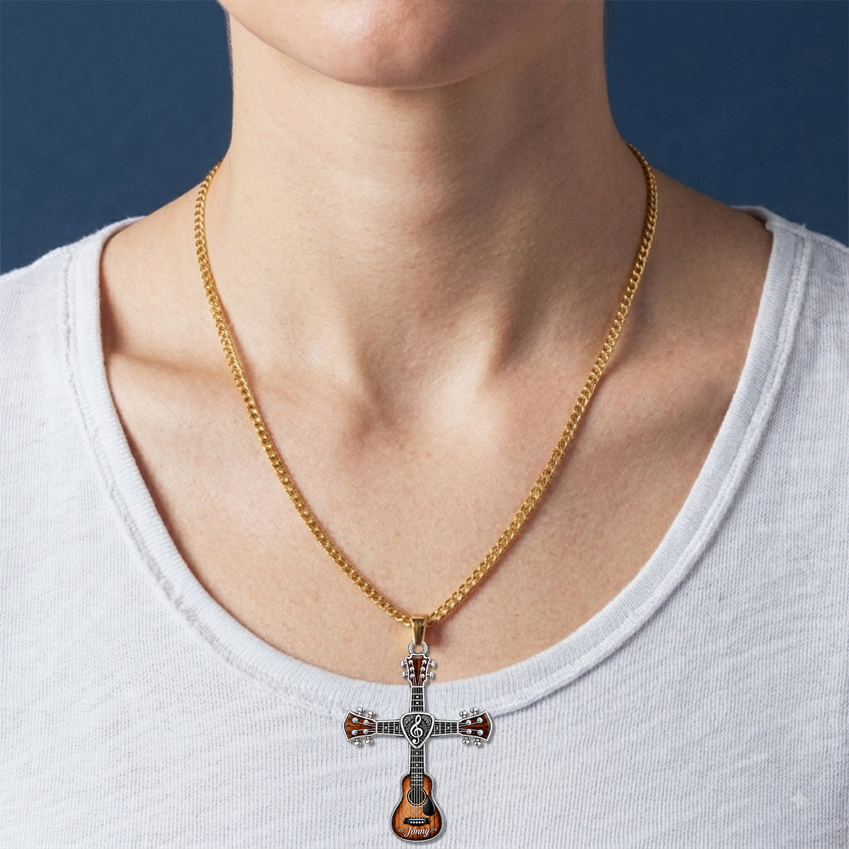 Love God, Love Music - Personalized Guitar Shaped Metal Pendant Necklace