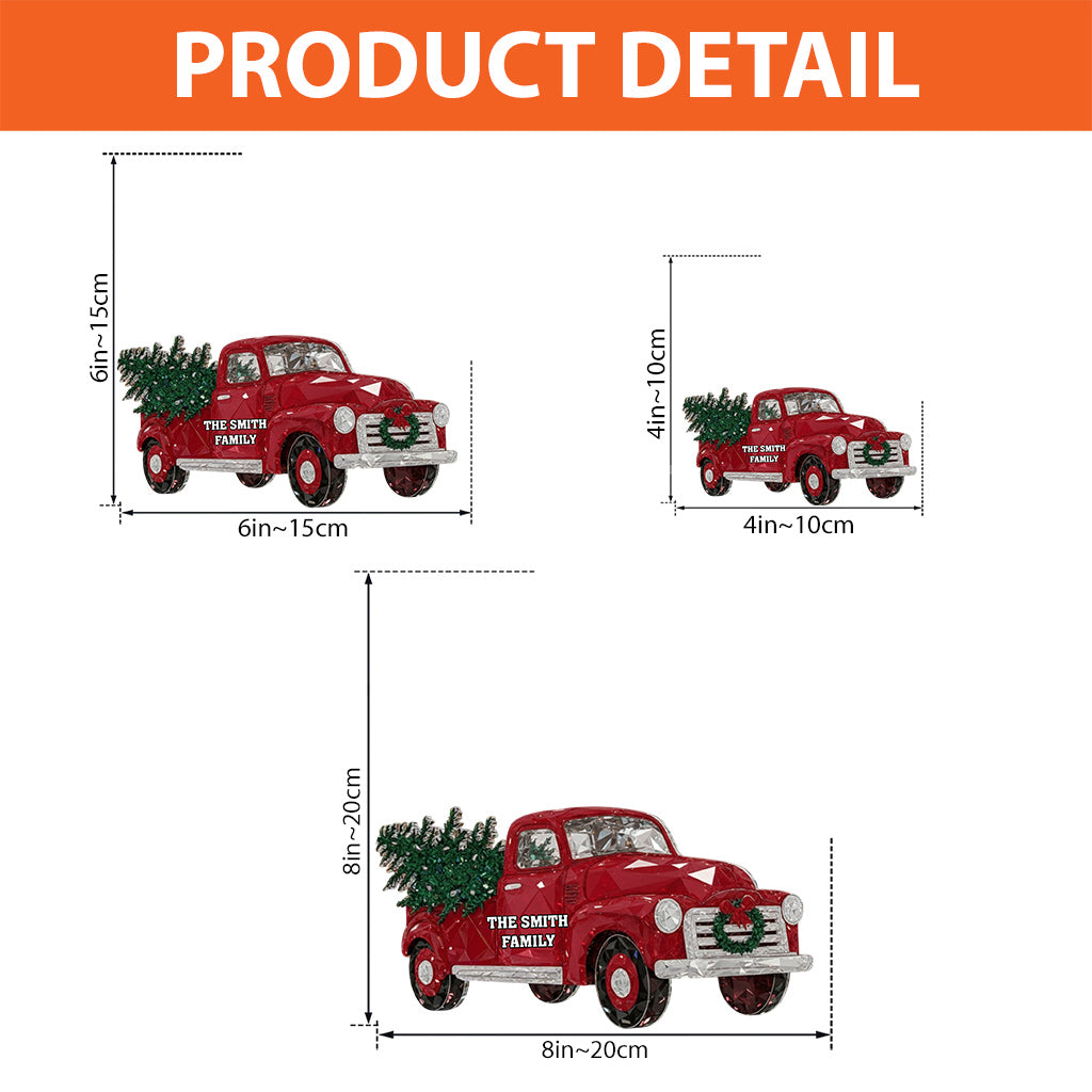 Kristallroter Truck – Frohe Weihnachten – Personalisierte Acrylplakette in individueller Familienform