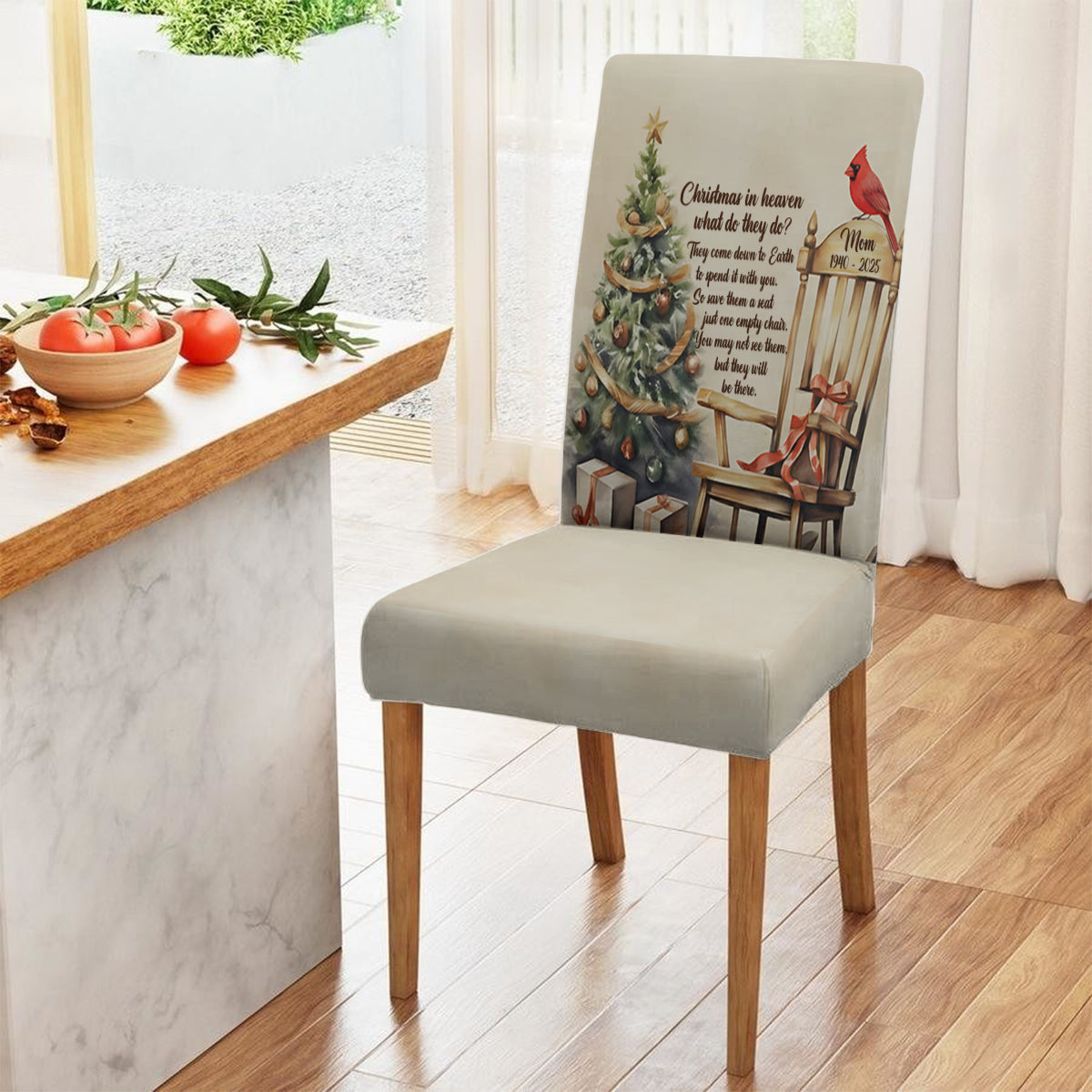 Christmas In Heaven Cardinal - Personalized Memorial Chair Cover Set
