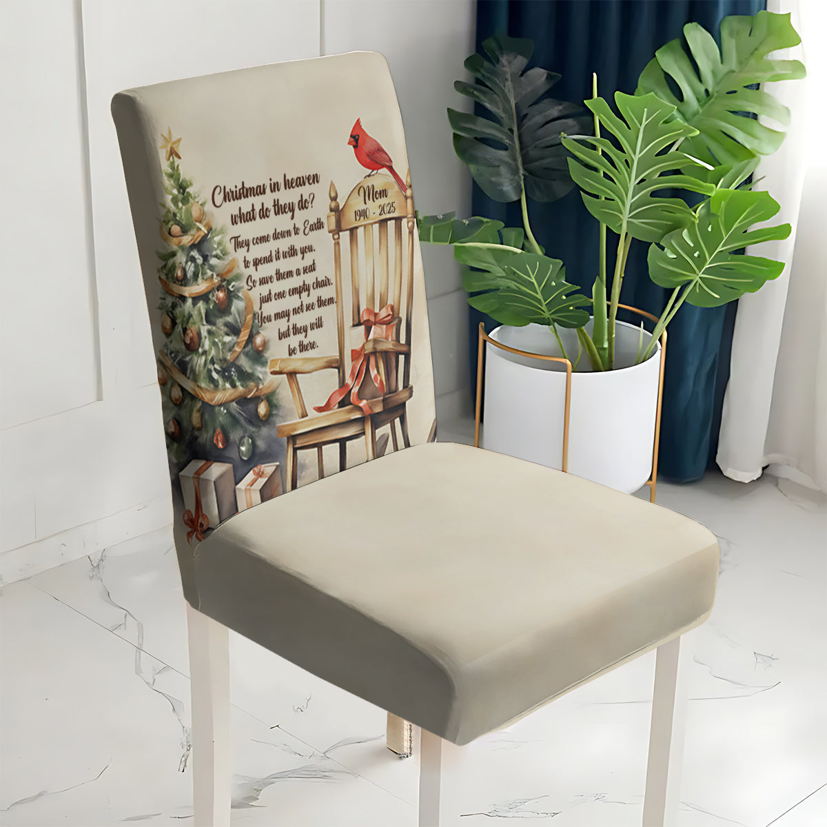 Christmas In Heaven Cardinal - Personalized Memorial Chair Cover Set