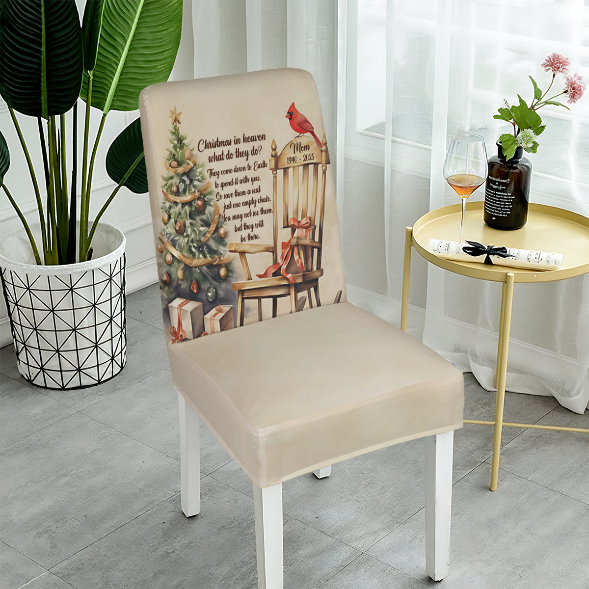 Christmas In Heaven Cardinal - Personalized Memorial Chair Cover Set
