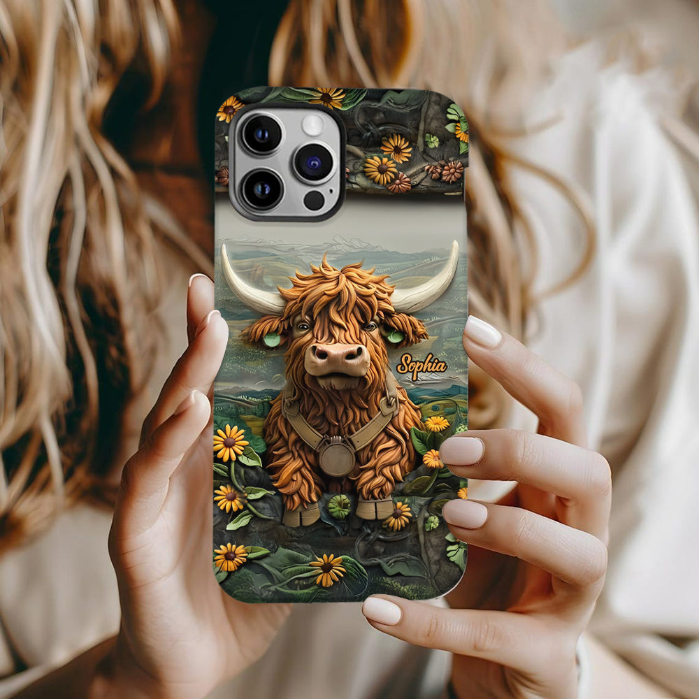 Niedliche Hochlandkuh – Personalisierte Handyhülle mit Hochlandkuh-Vollbild