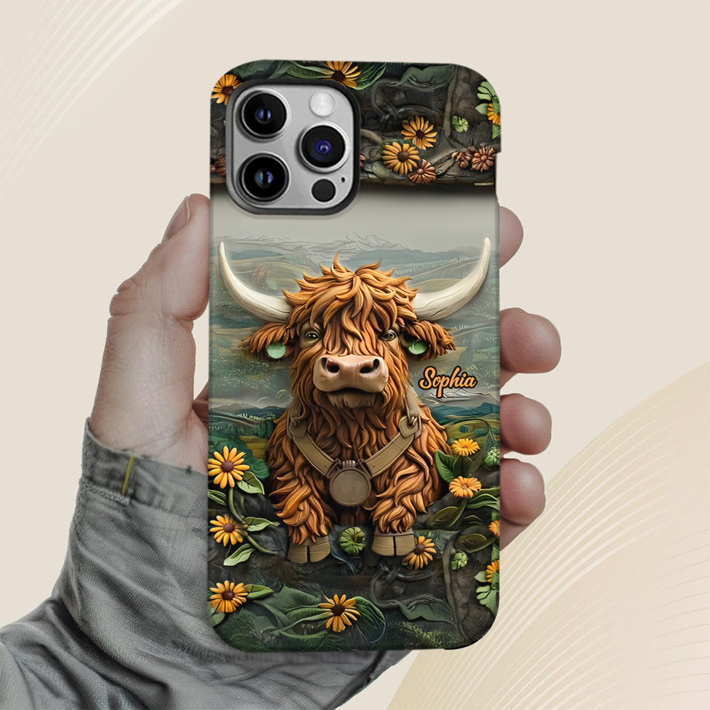 Niedliche Hochlandkuh – Personalisierte Handyhülle mit Hochlandkuh-Vollbild