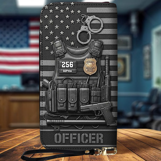 Serve And Protect - Personalized Police Officer Leather Long Wallet