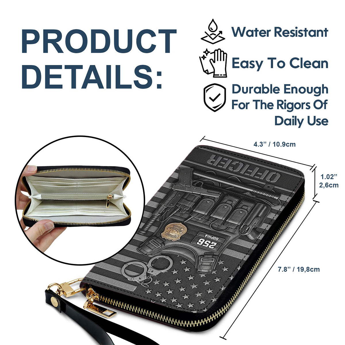 Dienen und Schützen – Personalisierte lange Ledergeldbörse für Polizeibeamte