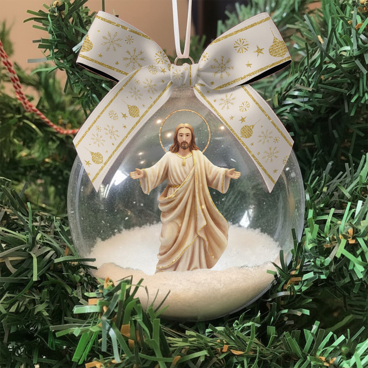 Seid still und erkennt, dass ich Gott bin – Personalisierter christlicher Schneekugel-Ornament mit Schleife