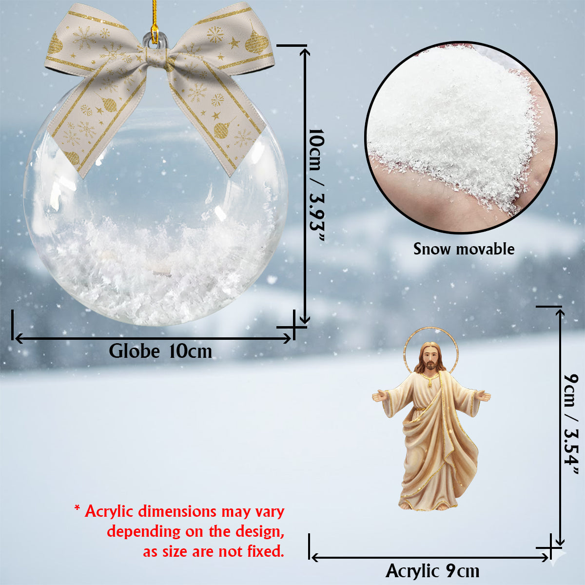 Seid still und erkennt, dass ich Gott bin – Personalisierter christlicher Schneekugel-Ornament mit Schleife