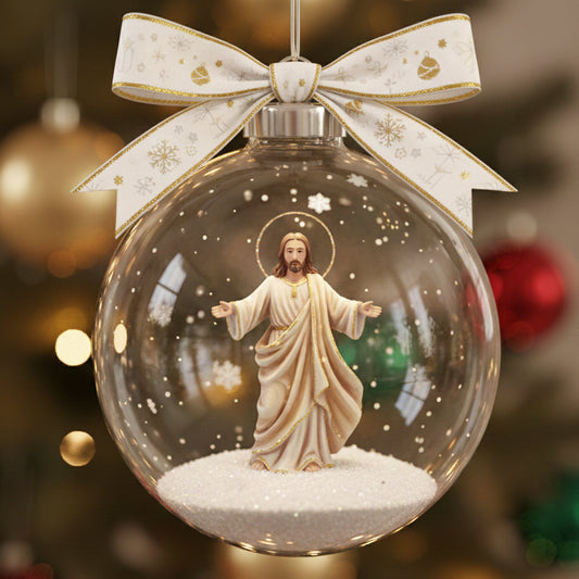 Seid still und erkennt, dass ich Gott bin – Personalisierter christlicher Schneekugel-Ornament mit Schleife