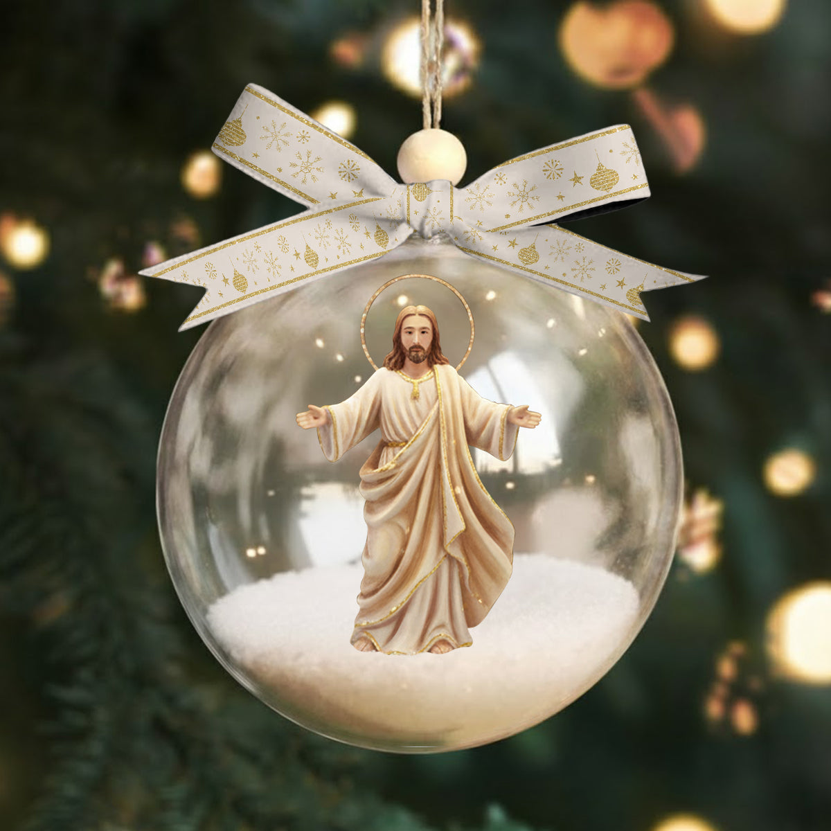 Seid still und erkennt, dass ich Gott bin – Personalisierter christlicher Schneekugel-Ornament mit Schleife
