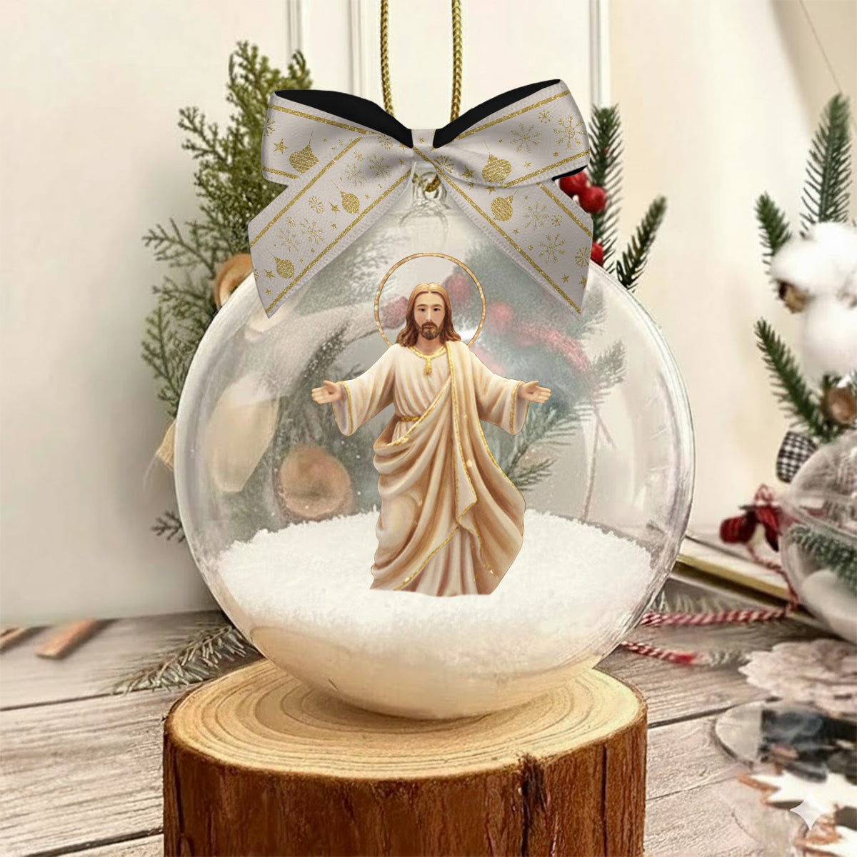 Seid still und erkennt, dass ich Gott bin – Personalisierter christlicher Schneekugel-Ornament mit Schleife