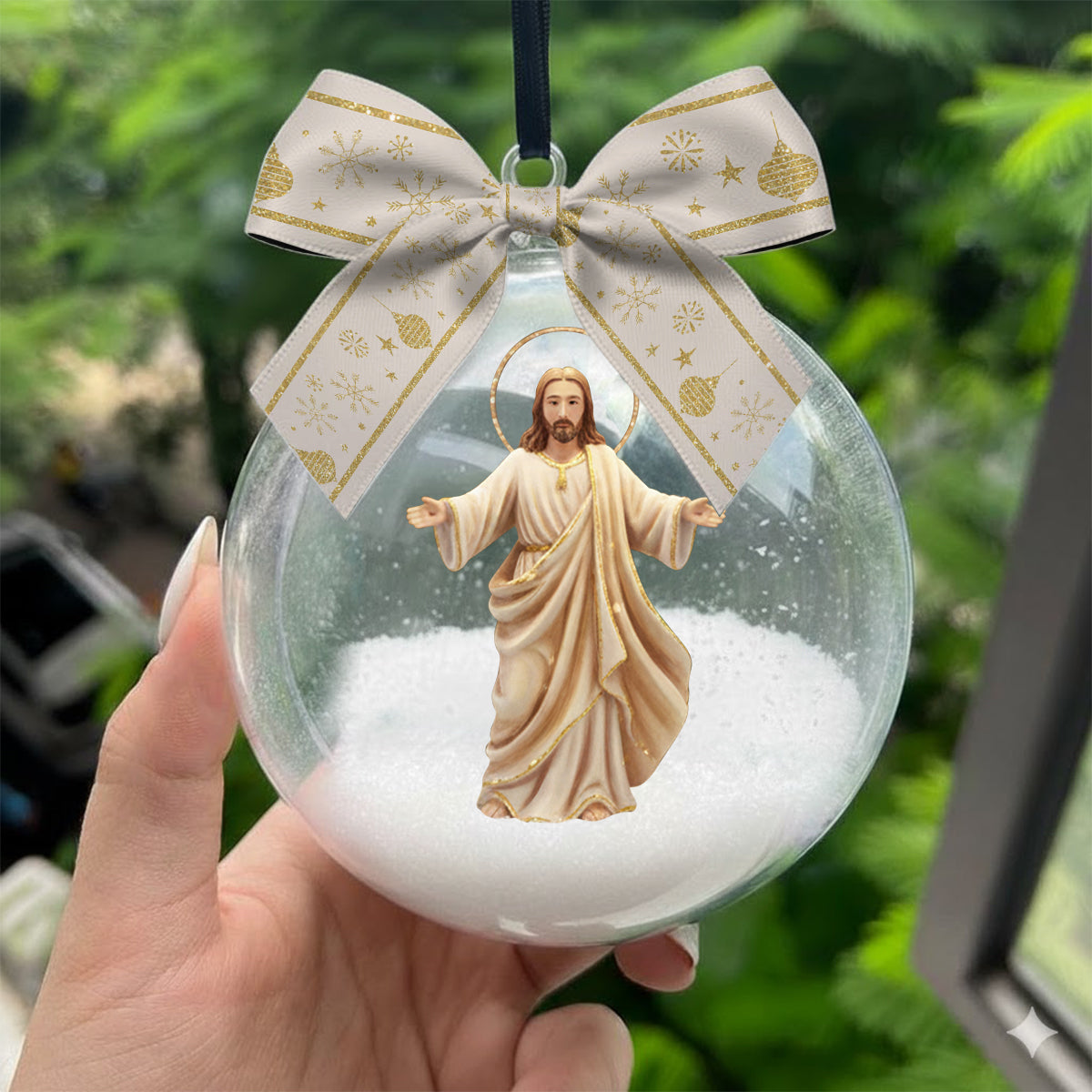 Seid still und erkennt, dass ich Gott bin – Personalisierter christlicher Schneekugel-Ornament mit Schleife