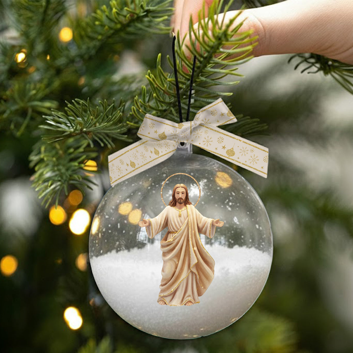 Seid still und erkennt, dass ich Gott bin – Personalisierter christlicher Schneekugel-Ornament mit Schleife
