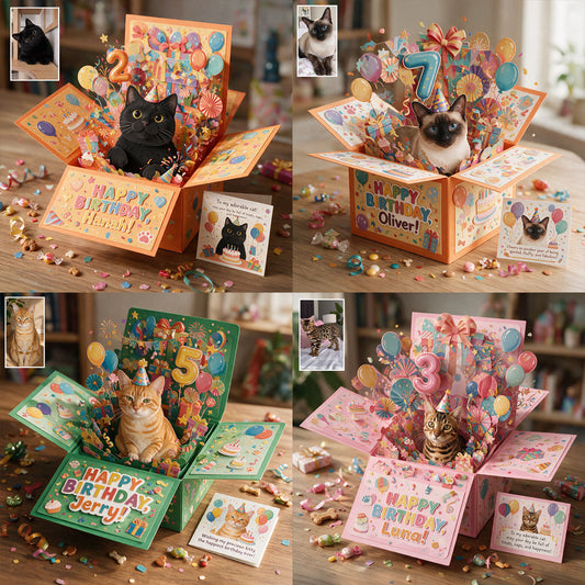 Happy Birthday - Personalized Cat Pop Up Box Card