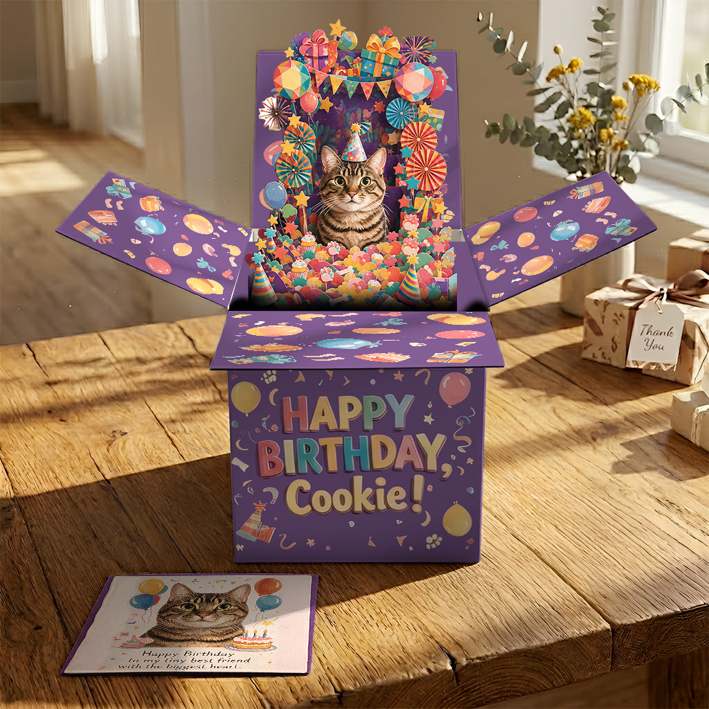 Happy Birthday - Personalized Cat Pop Up Box Card