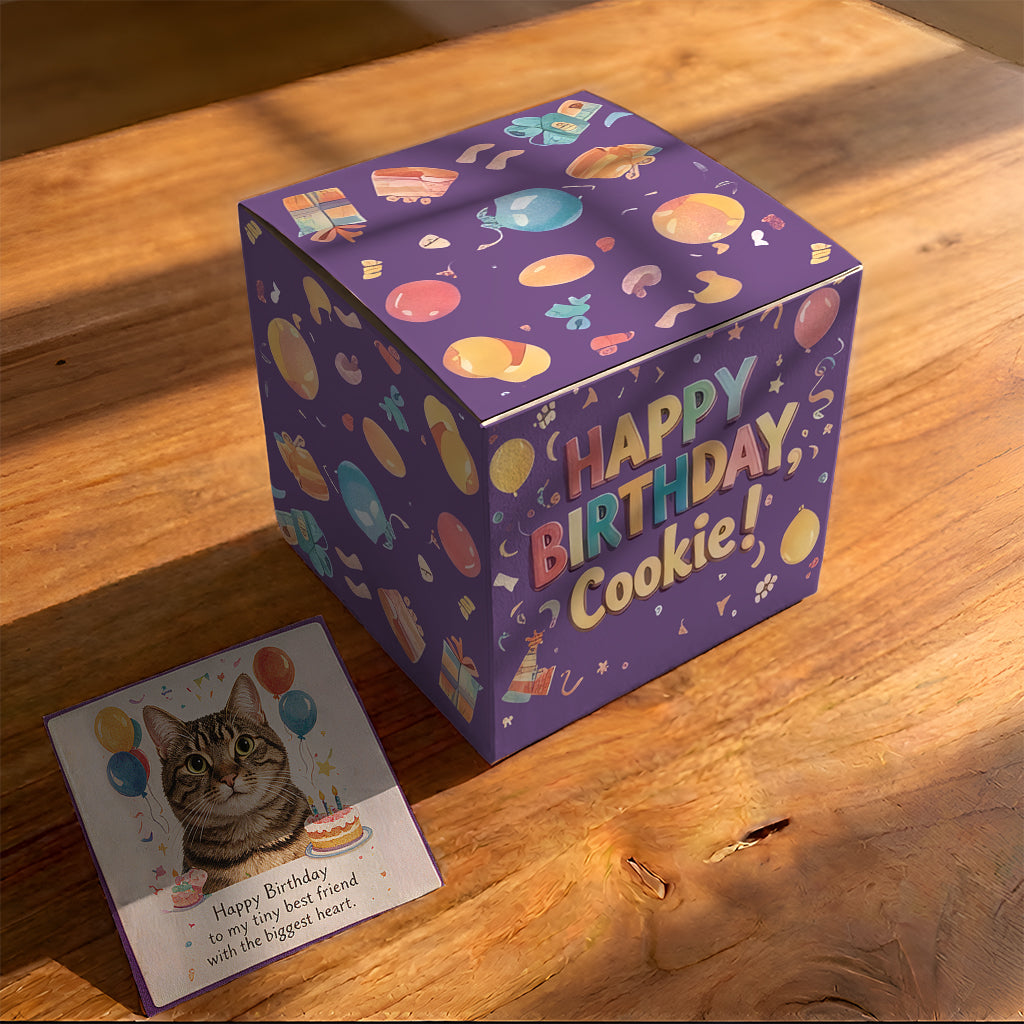 Happy Birthday - Personalized Cat Pop Up Box Card