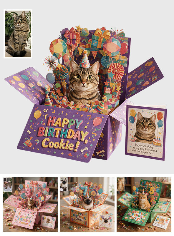 Happy Birthday - Personalized Cat Pop Up Box Card