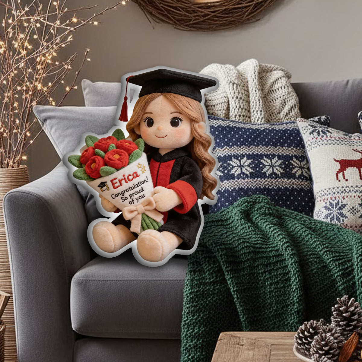 Custom Any Photo Graduation - Personalized Graduation Faux Fur Shaped Pillow