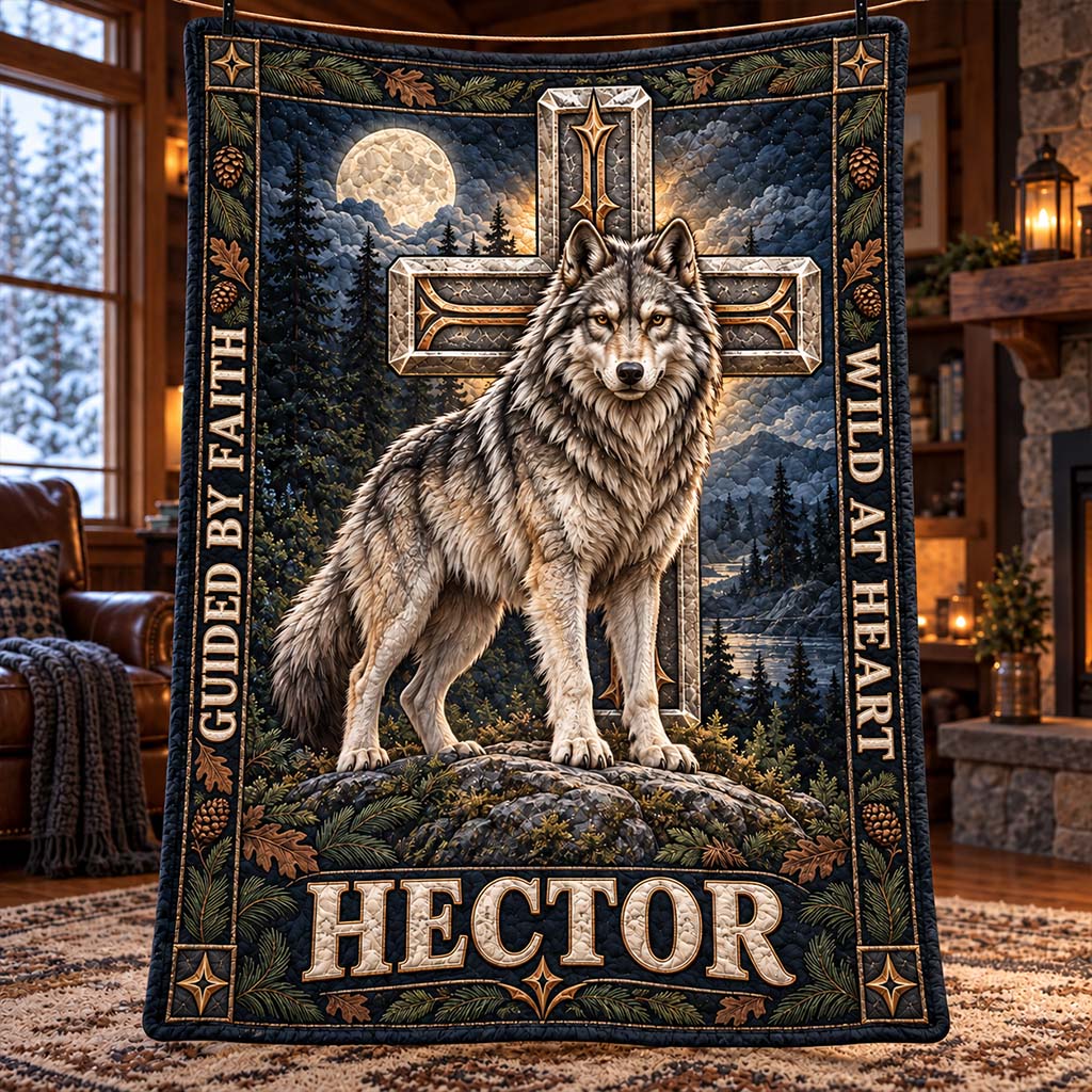 Guided By Faith - Personalized Wolf Blanket