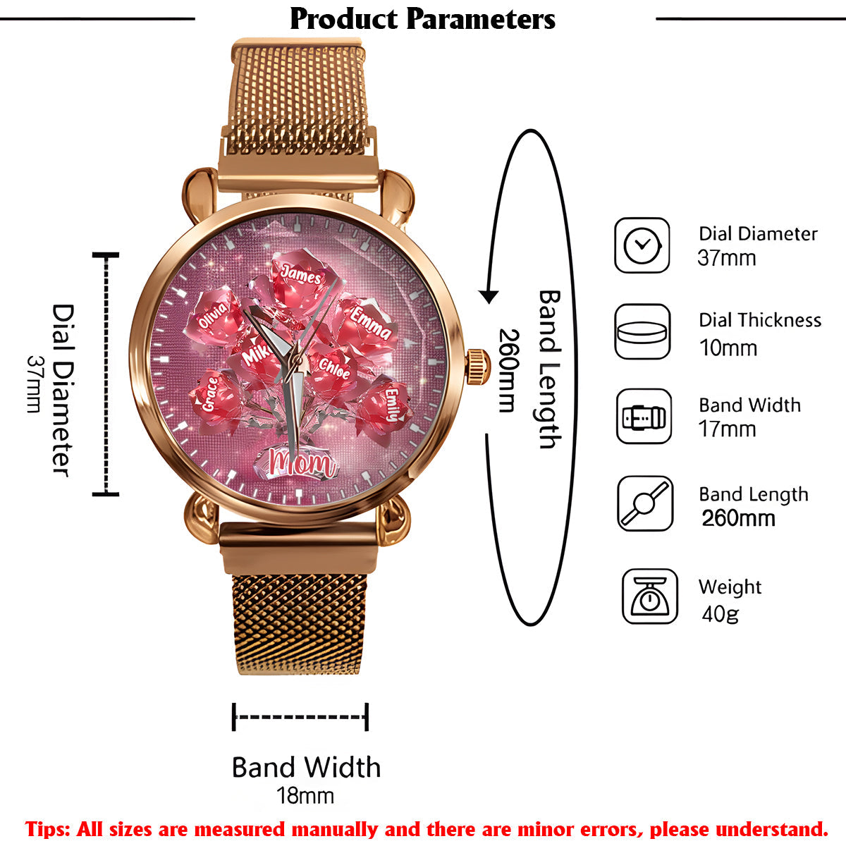 Each Rose Holds A Piece Of Your Heart - Personalized Mother Women Hand Watch