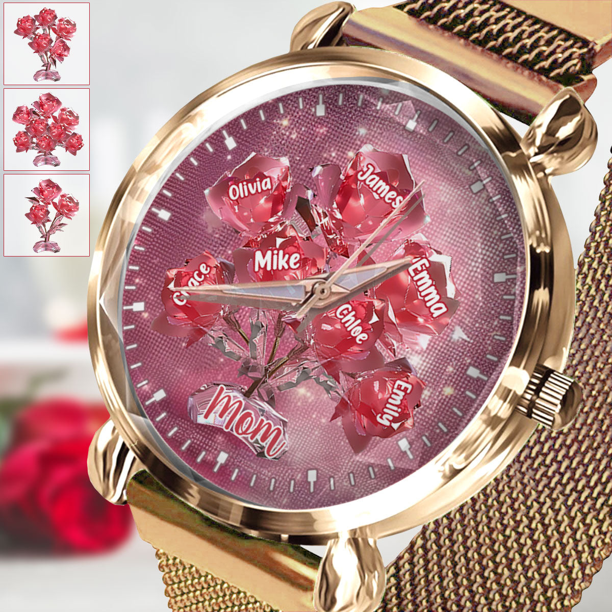 Each Rose Holds A Piece Of Your Heart - Personalized Mother Women Hand Watch