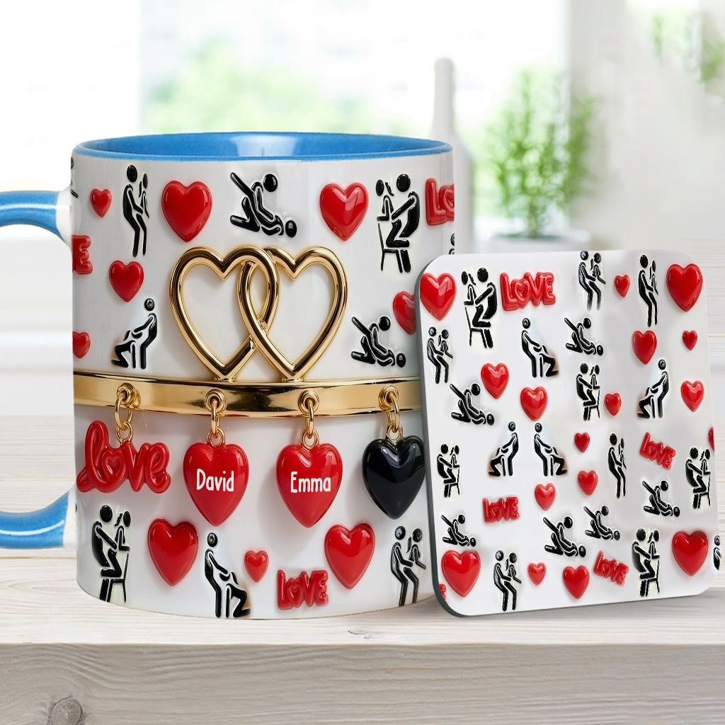 Witziges Geschenk für Paare – Personalisierte Tasse und Untersetzer mit Pärchenmotiv