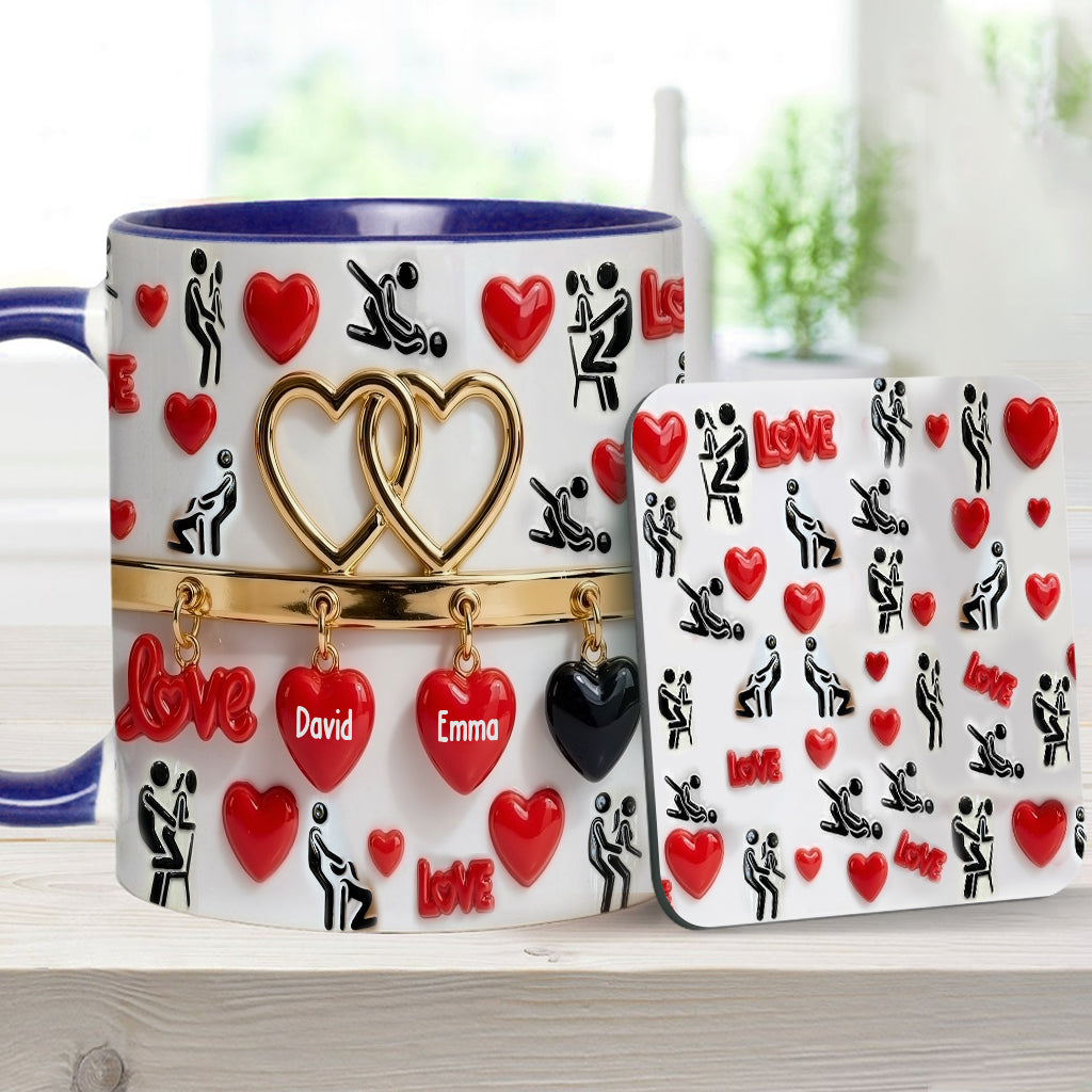 Witziges Geschenk für Paare – Personalisierte Tasse und Untersetzer mit Pärchenmotiv