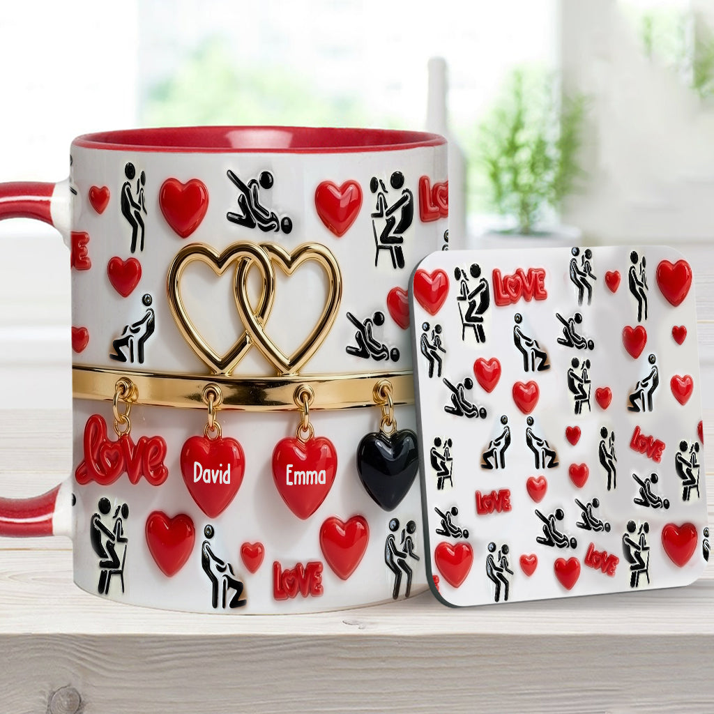 Witziges Geschenk für Paare – Personalisierte Tasse und Untersetzer mit Pärchenmotiv