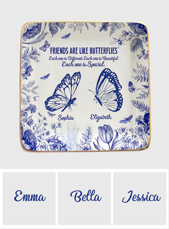 Friends Are Like Butterflies Toile De Jouy Flowers - Personalized Bestie Fully Printed Jewelry Dish
